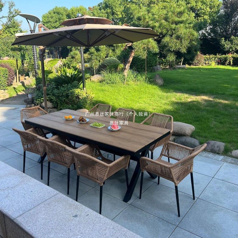 Outdoor Furniture With Umbrella - Outdoor Rattan Table Chair Set with