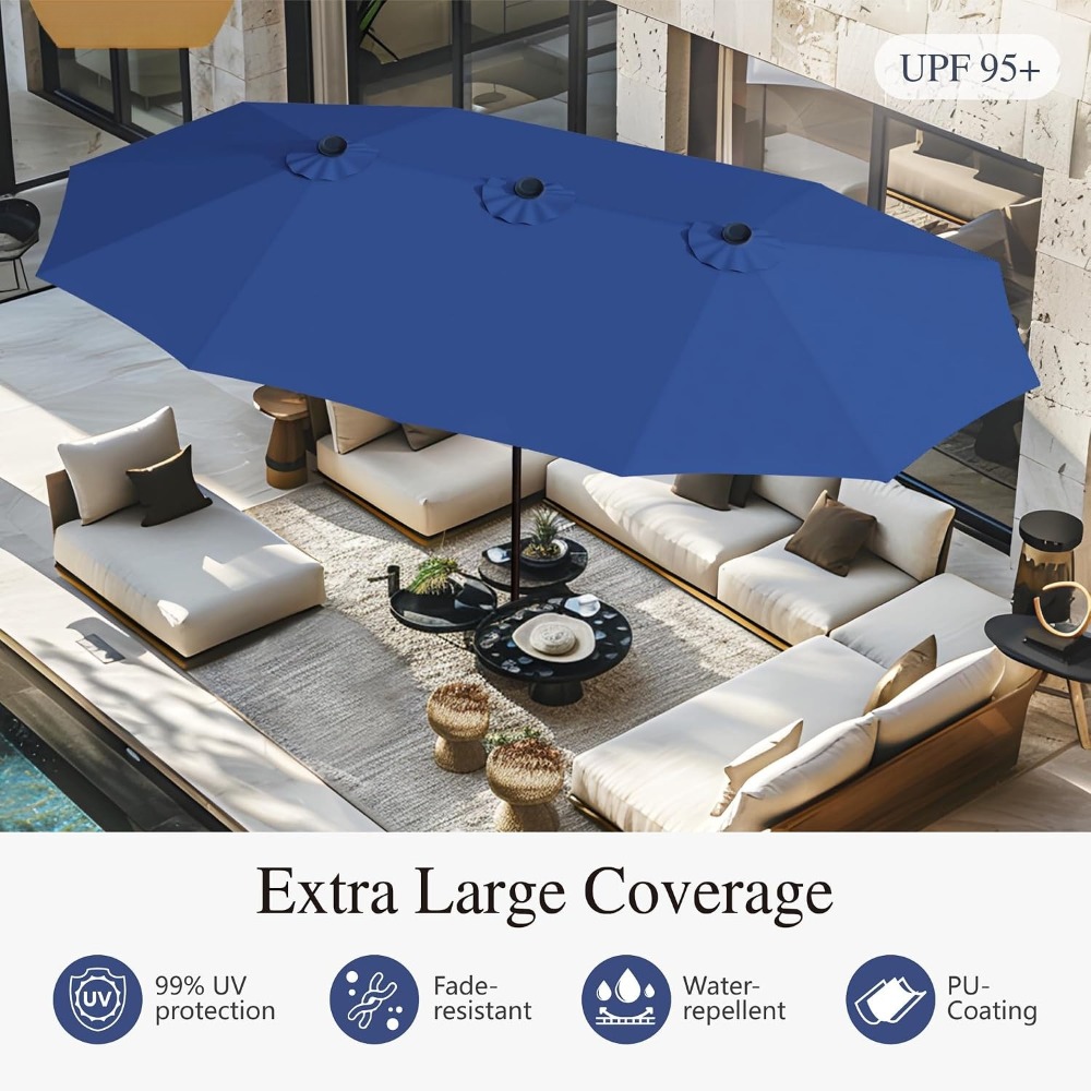 Outdoor Furniture With Umbrella - 15ft Extra Large Rectangular Market Patio