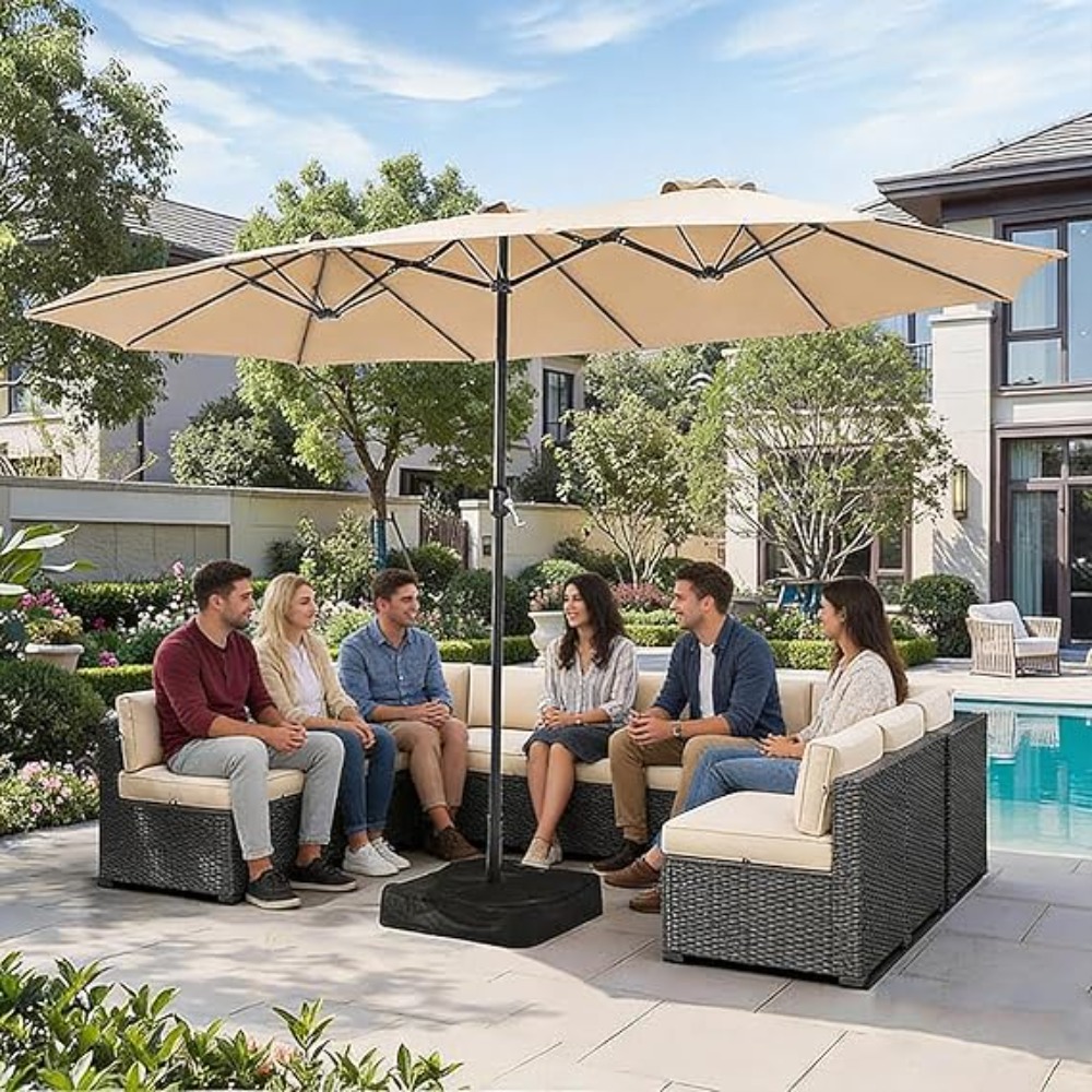 Outdoor Furniture With Umbrella - 15ft Patio Umbrella with Base Included,