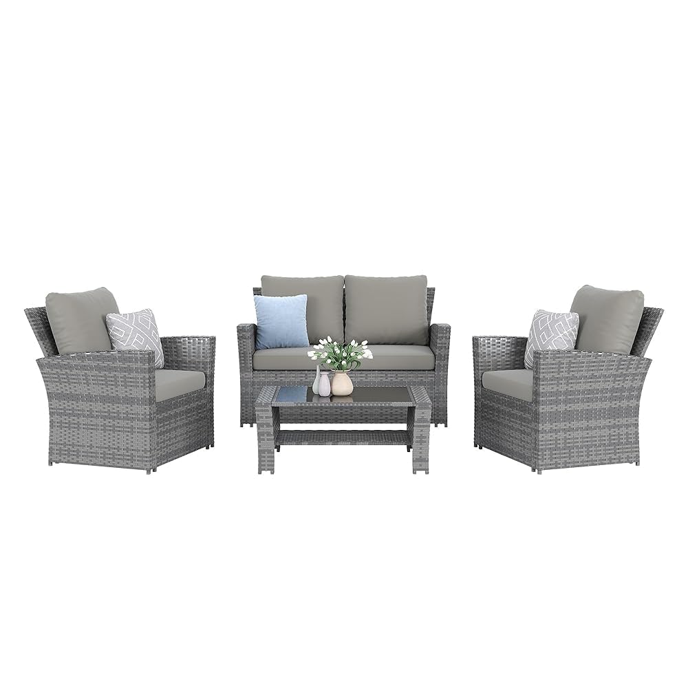 4-Piece Grey Waterproof PE Wic - огляд і ціна Outdoor Furniture No Cushions