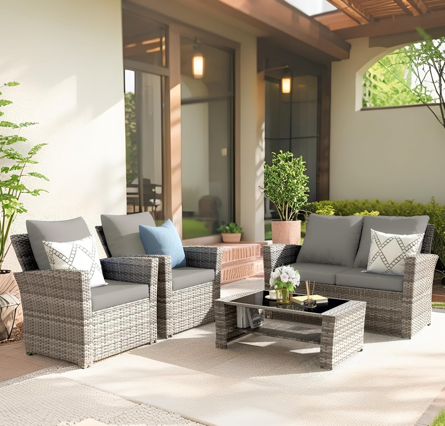 4-Piece Grey Waterproof PE Wic - огляд і ціна Outdoor Furniture No Cushions
