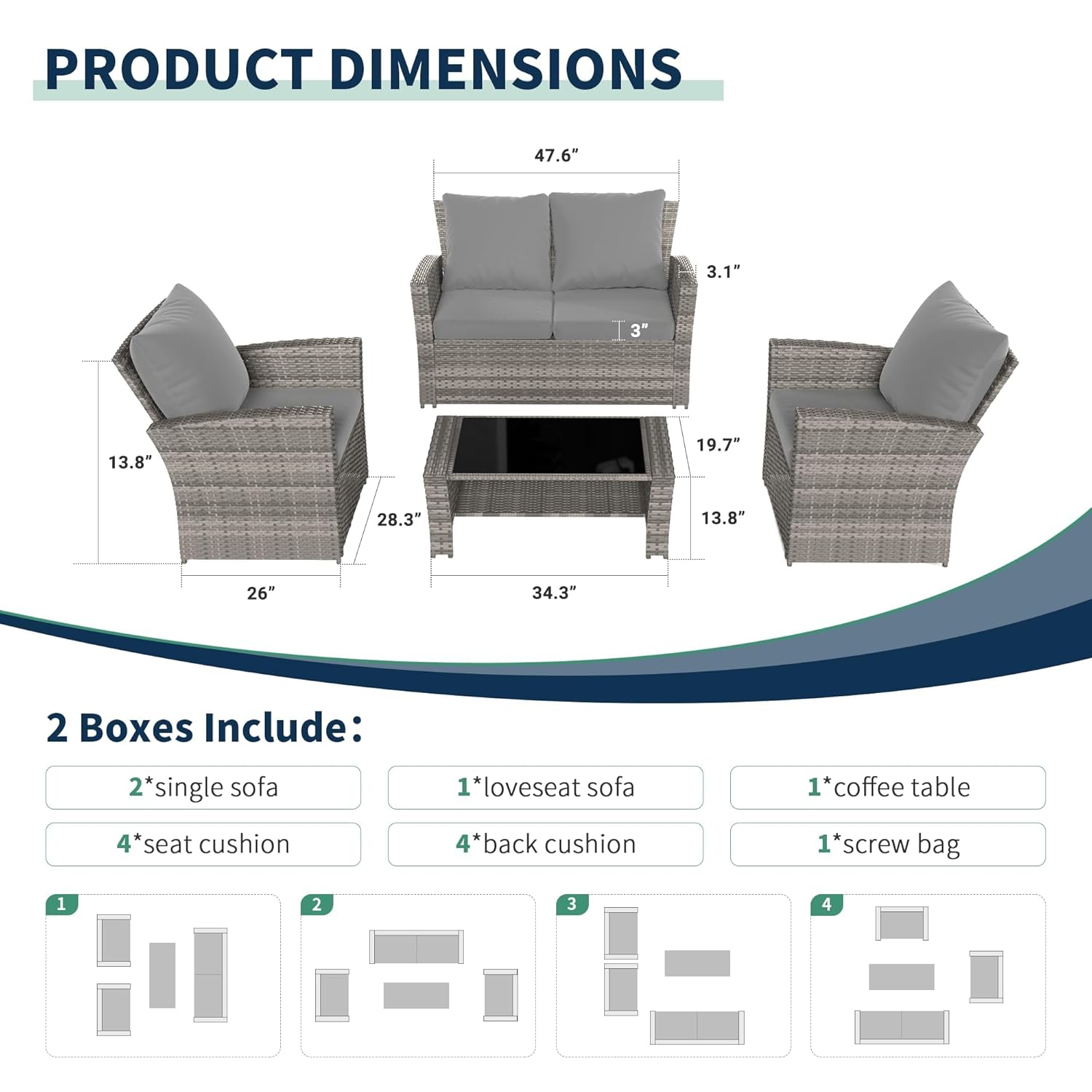 4-Piece Grey Waterproof PE Wic - огляд і ціна Outdoor Furniture No Cushions