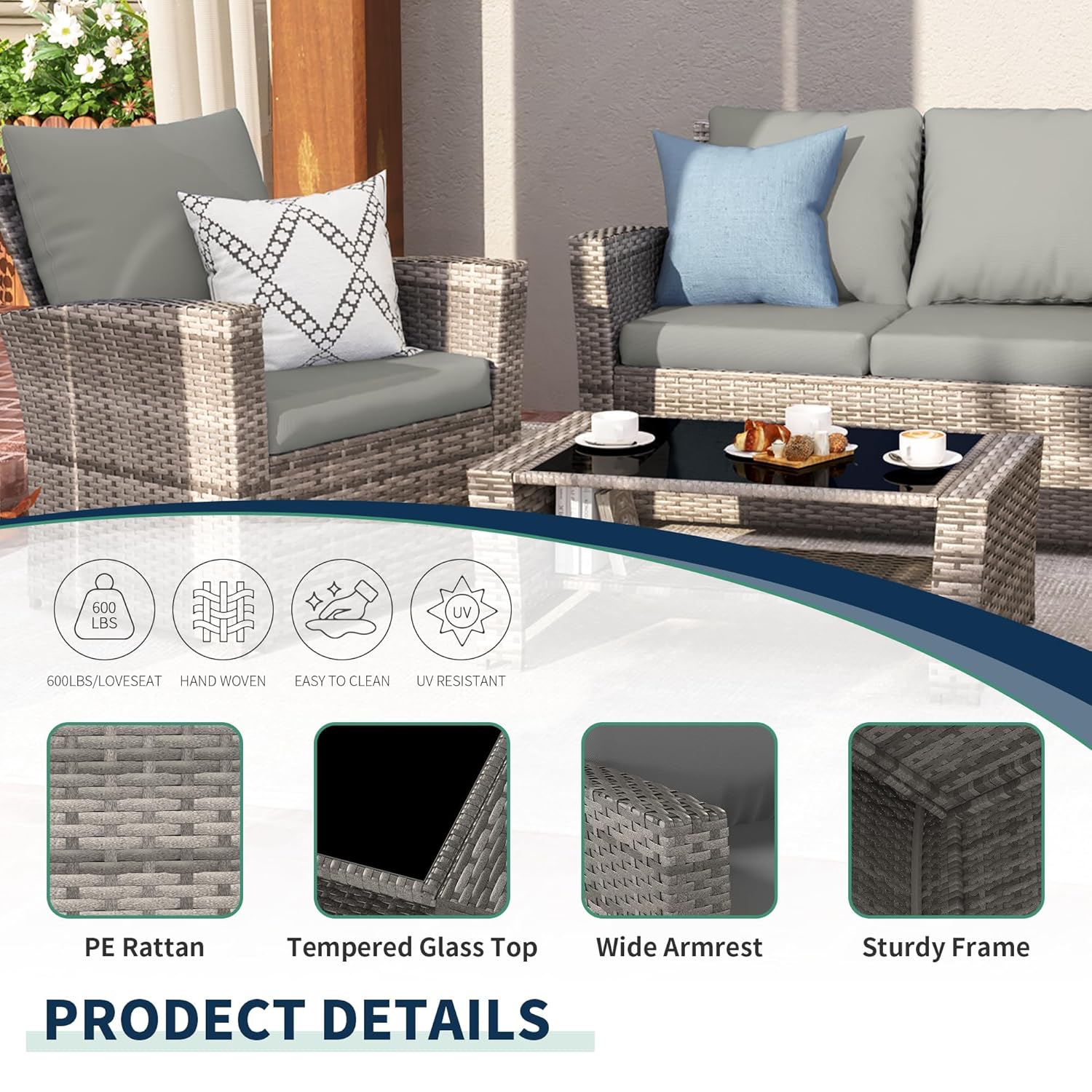 4-Piece Grey Waterproof PE Wic - огляд і ціна Outdoor Furniture No Cushions