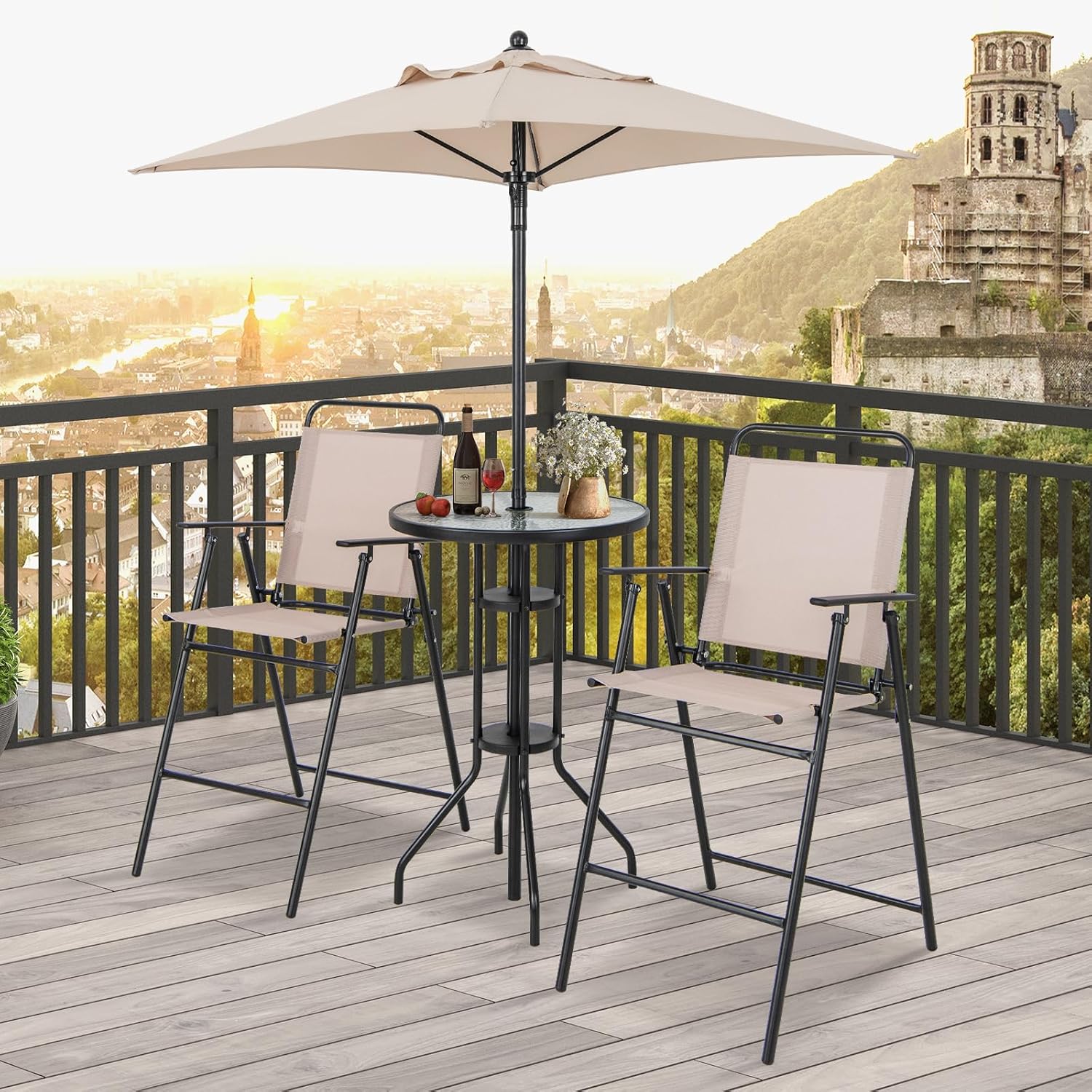 4-Piece Outdoor Bar Set, Round - огляд і ціна Outdoor Furniture With Umbrella