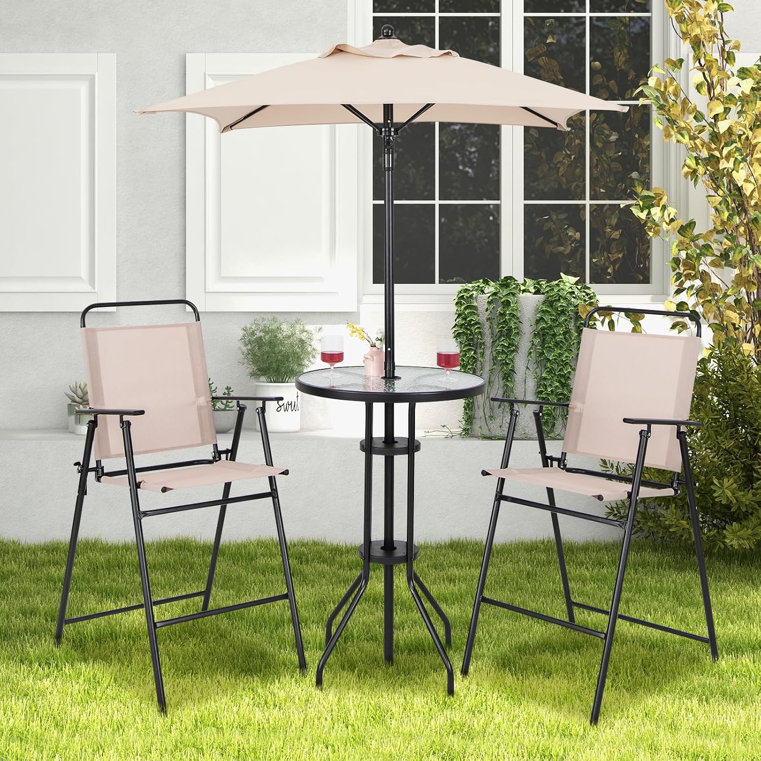 4-Piece Outdoor Bar Set, Round - огляд і ціна Outdoor Furniture With Umbrella