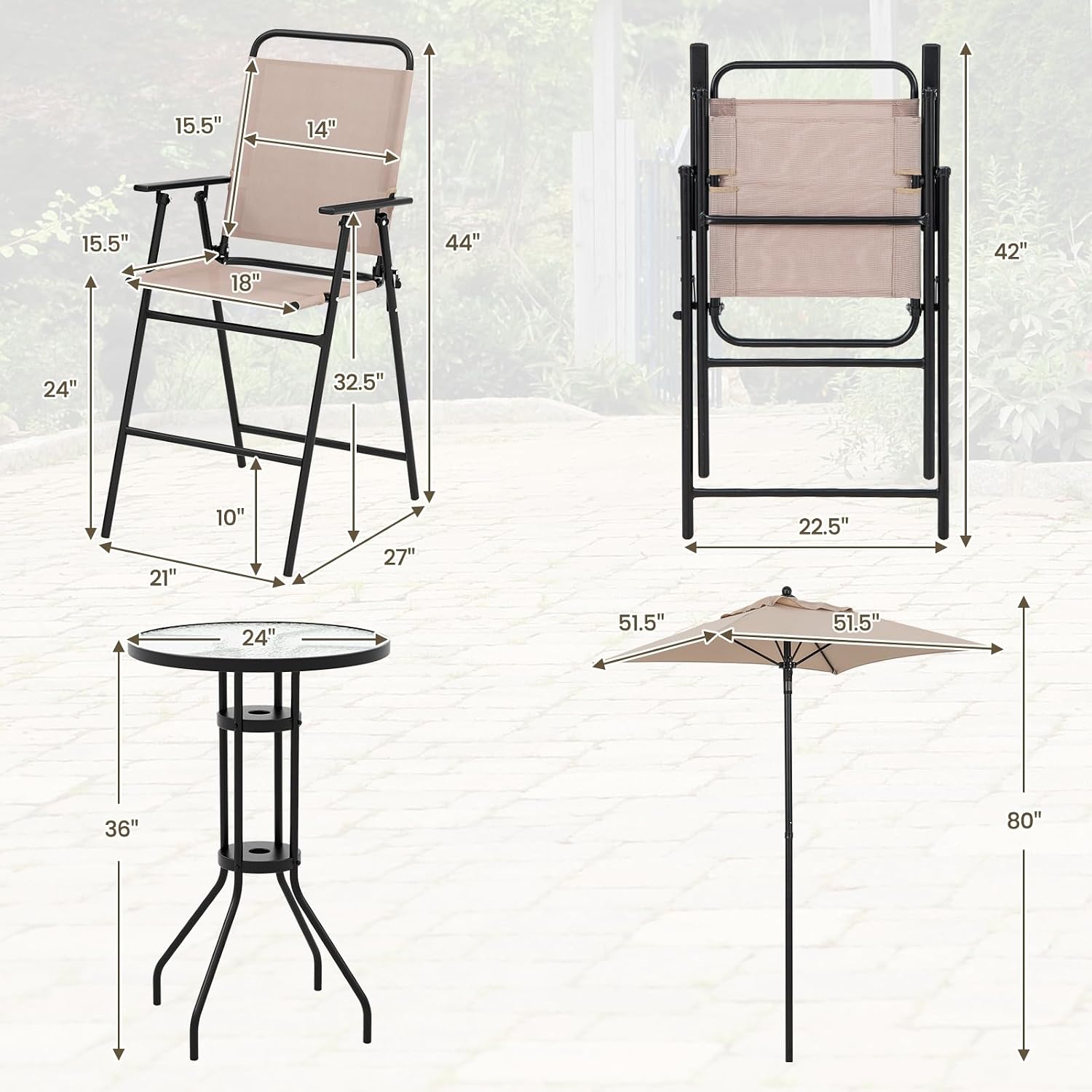 4-Piece Outdoor Bar Set, Round - огляд і ціна Outdoor Furniture With Umbrella